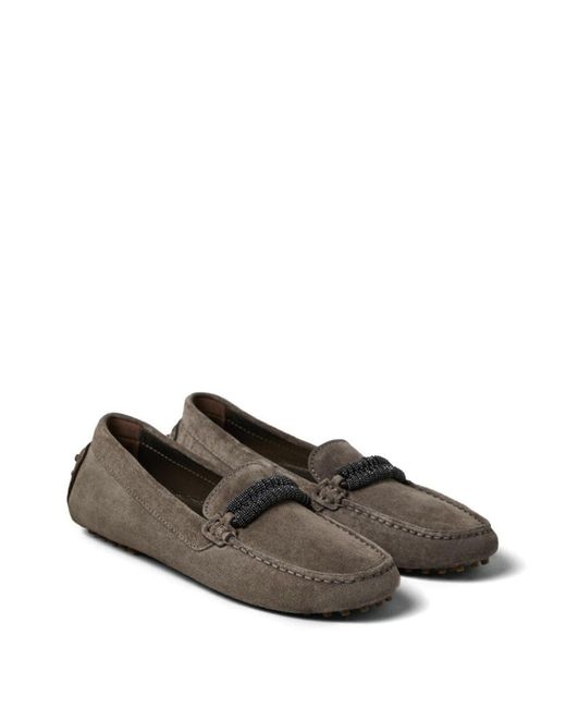 Brunello Cucinelli Brown Monili-Trim Loafers