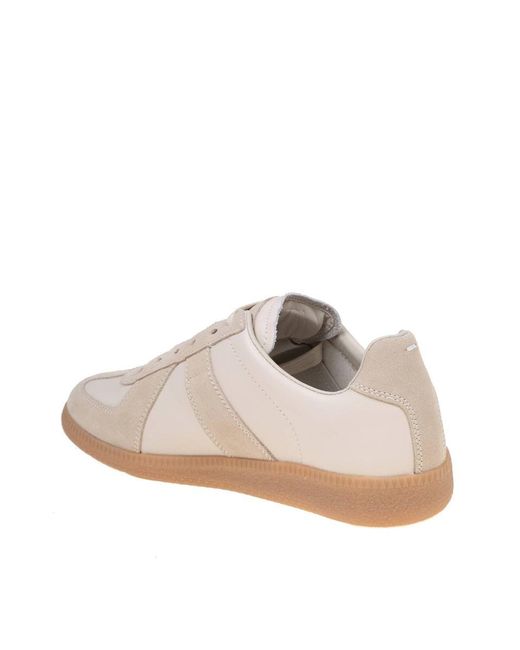 Maison Margiela Pink Replica Sneakers In Beige Leather And Suede