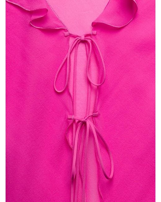 ANDAMANE Ruffle-detail Blouse In Pink Silk Woman
