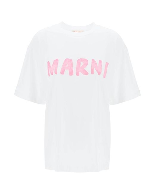 Marni White T Shirt With Maxi Logo Print