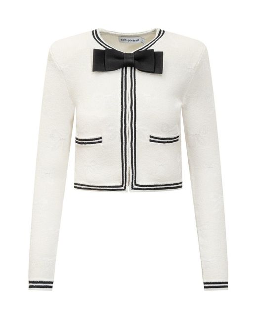 Self-Portrait White Jacquard Bow Cardigan
