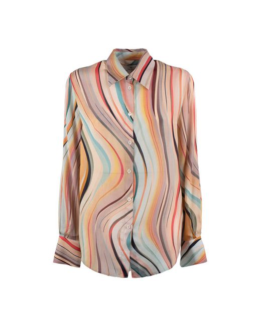Paul Smith Pink Silk Blend Shirt With Dusky Swirl Print