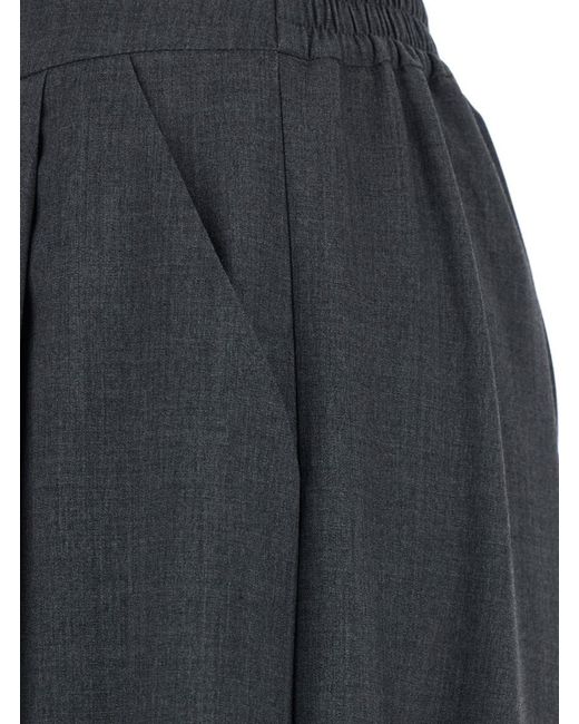 Plain Blue Pants With Semi-Elastic Waist And Oversize Design