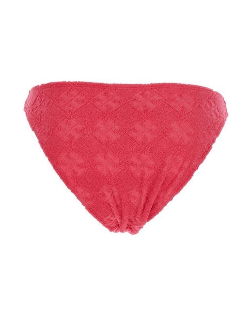 Tory Burch Red 'Terry' Bikini Bottoms With All-Over Logo Embroidery