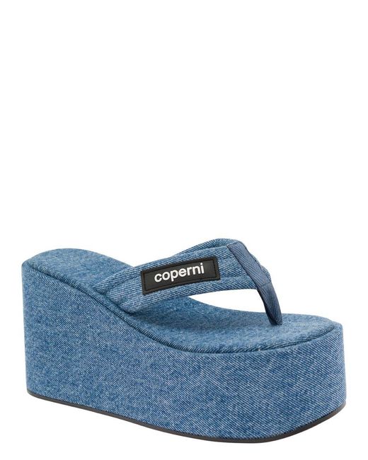 Coperni Blue Light Sandals With Wedge And Logo Patch
