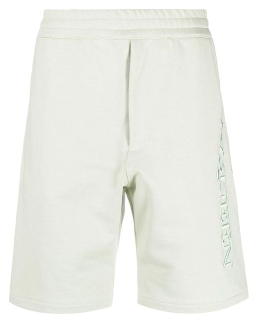 Alexander McQueen White Embroidered-logo Bermuda Shorts for men