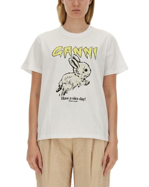 Ganni White "Bunny" T-Shirt