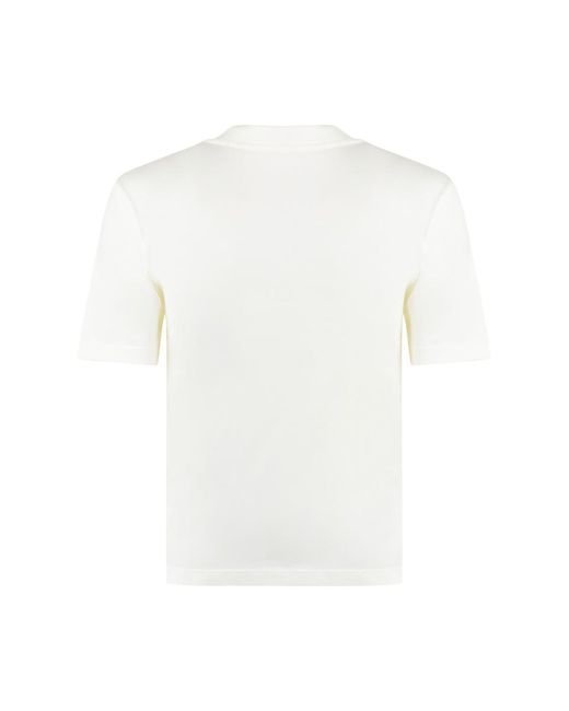 Palm Angels White "Round-Neck T-Shirt With Embroidered