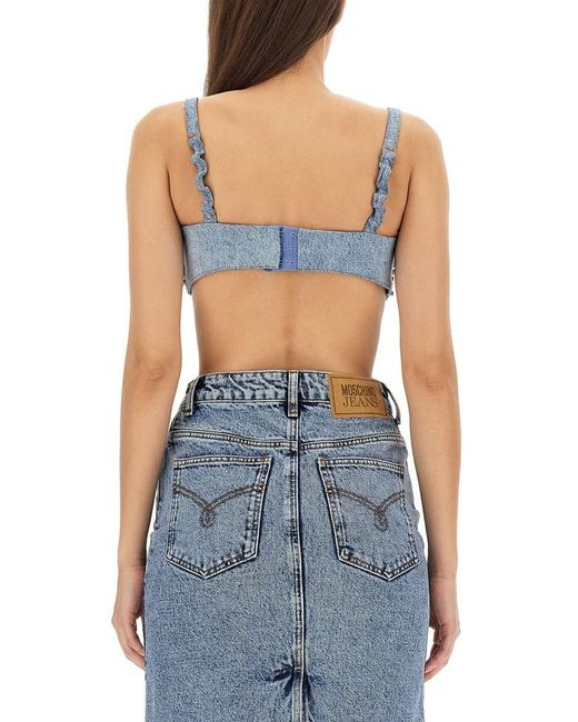 Moschino Jeans Blue Bralette With Rhinestones