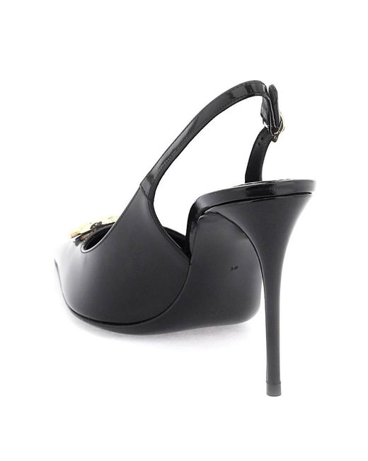 Dolce & Gabbana Black Dg Logo 90 Leather Slingback Pump
