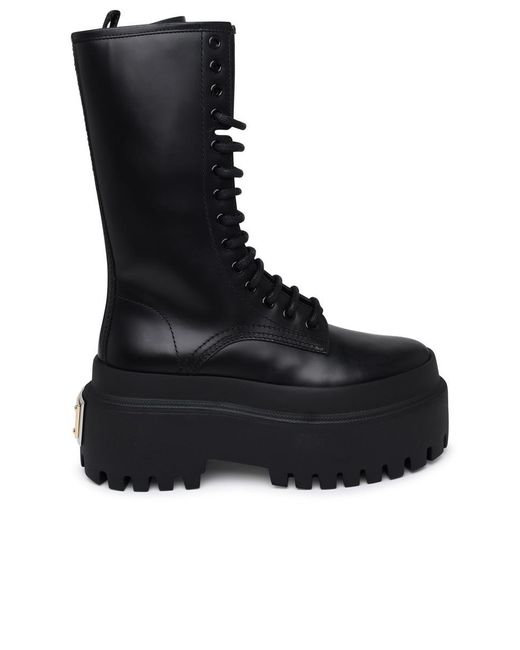 Dolce & Gabbana Black Platform Leather Combat Boots