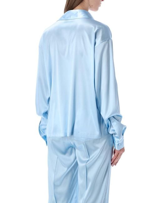 Tom Ford Blue Slk Stin Plo With Tonal Tf Logo