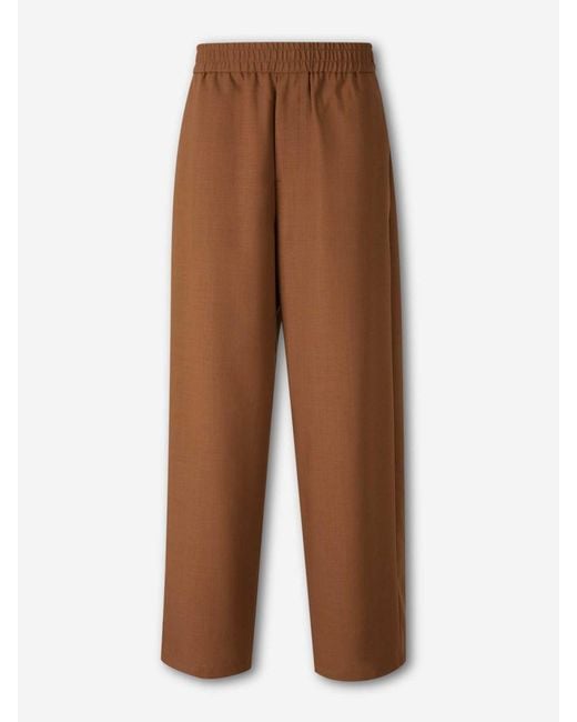 AMI Brown Elastic Wool Trousers for men