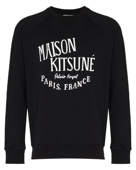 Maison Kitsuné Black Logo-print Long-sleeve Sweatshirt for men