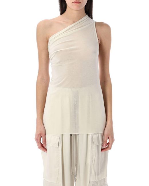 Rick Owens Natural One-Shoulder Draped Athena Top With Subtle Ruching