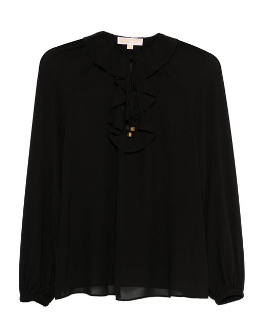 MICHAEL Michael Kors Black Ruffled Blouse With Tie Neckline