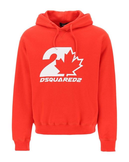 DSquared² Red Printed Hoodie for men