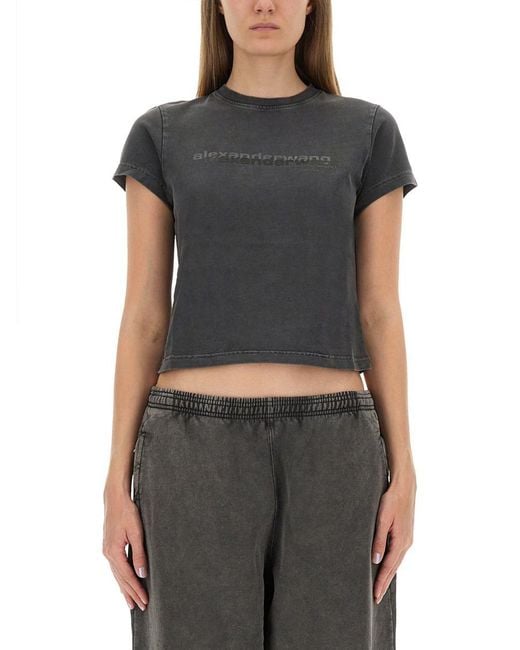 Alexander Wang Black Fitted Cropped T-Shirt With Subtle Logo