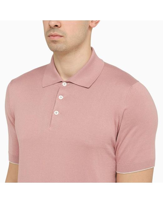 Brunello Cucinelli Pink Classic Dark Blue Polo Shirt for men