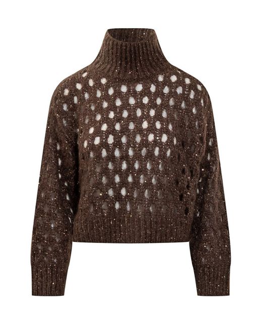 Brunello Cucinelli Brown Perforated Sweater