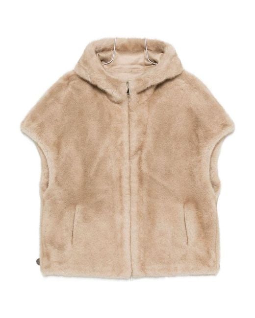 Betta Corradi Natural Beige Faux Fur Vest With Hood