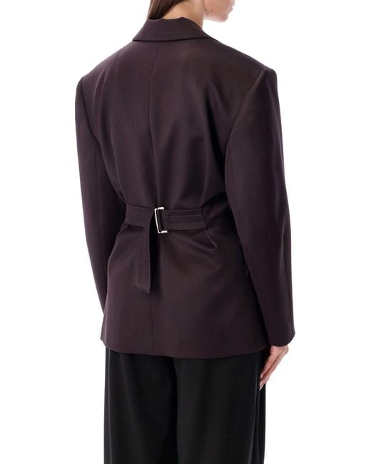 Magda Butrym Blue Burgundy Belted Double-breasted Blazer