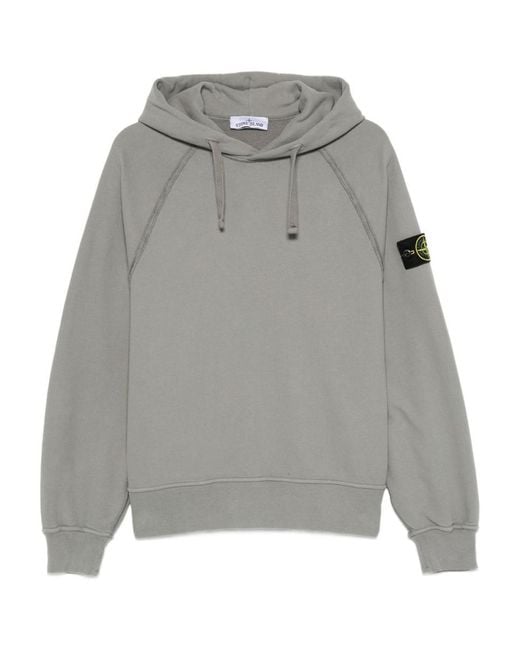 Stone Island Gray Logo Cotton Hoodie for men