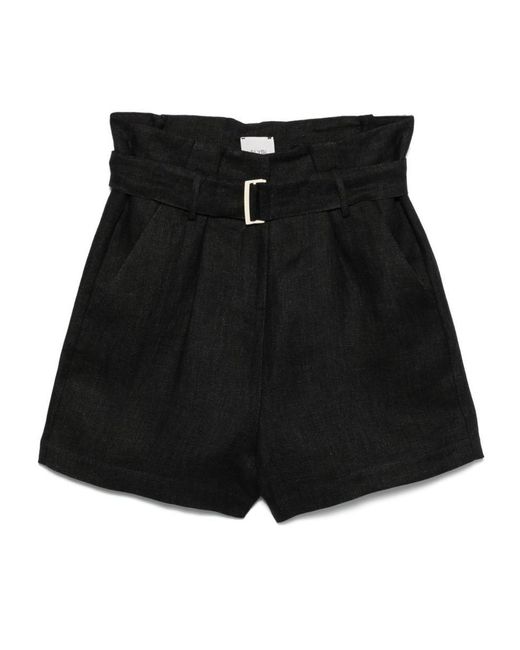 Alysi Black Linen Bermuda Shorts