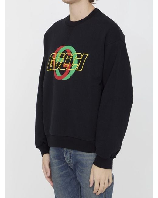 Gucci Black Cotton Jersey Sweatshirt With Embroidery for men