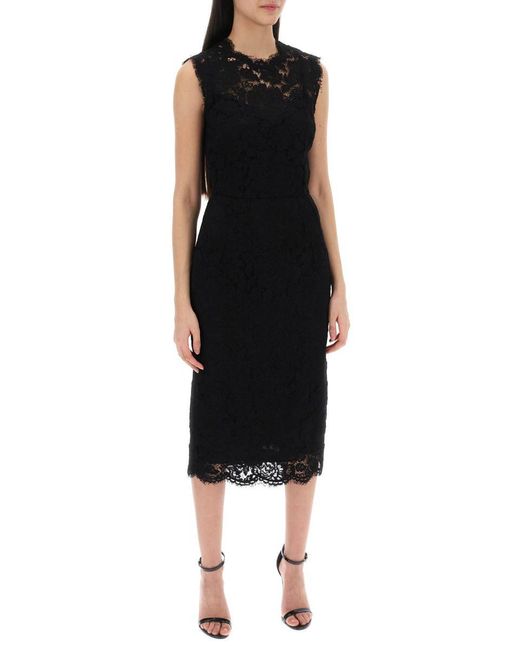 Dolce & Gabbana Black Lace Sheath Dress With A