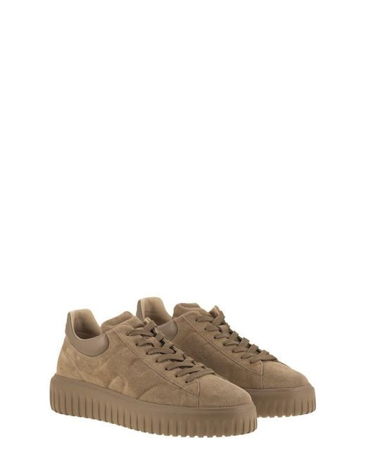 Hogan Brown H-Stripes Suede Trainers for men