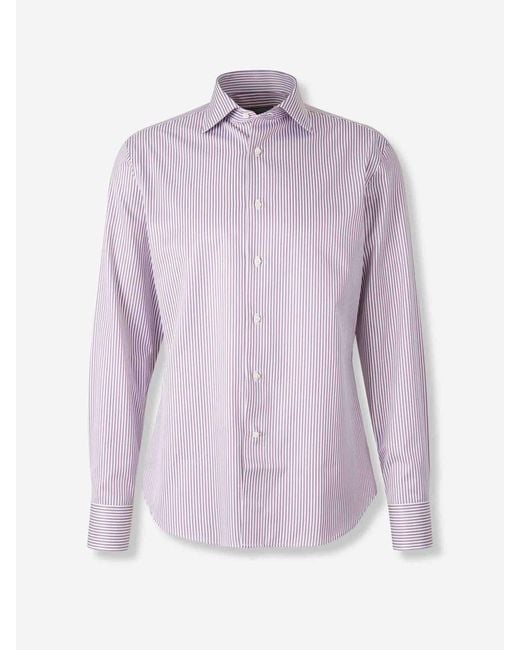 Canali Men's Purple Striped Pattern Shirt