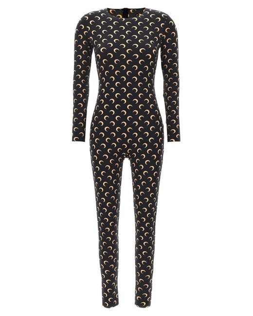 MARINE SERRE Black 'All Over Moon' Catsuit