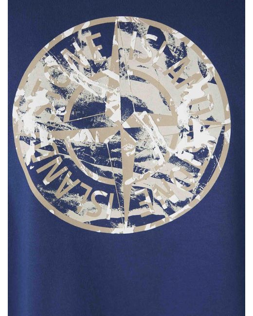 Stone Island Blue Combed Cotton T-Shirt for men