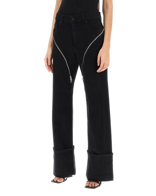 Mugler Black Straight Jeans With Zippers