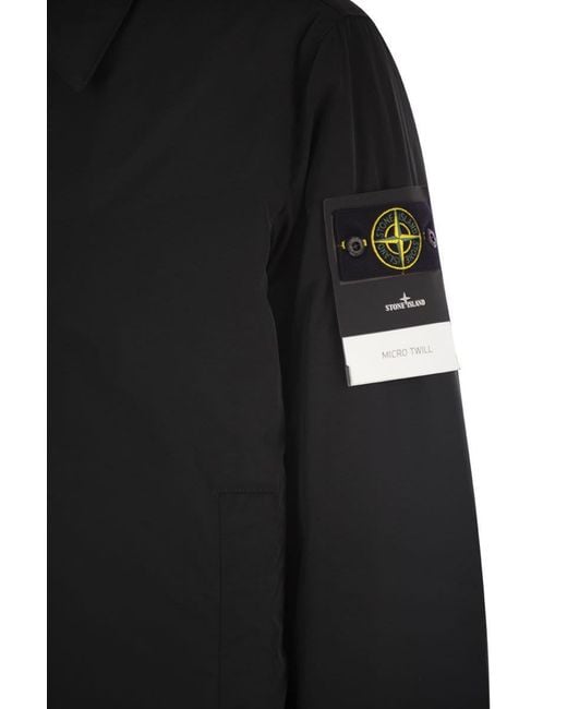 Stone Island Black Padded Car Coat With Anti-Drip And Snap Pockets for men