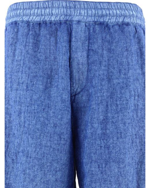 Burberry Blue Linen Shorts With Drawstrings for men