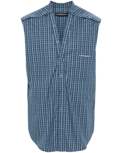 Y. Project Blue Sleeveless Shirt With Check Pattern