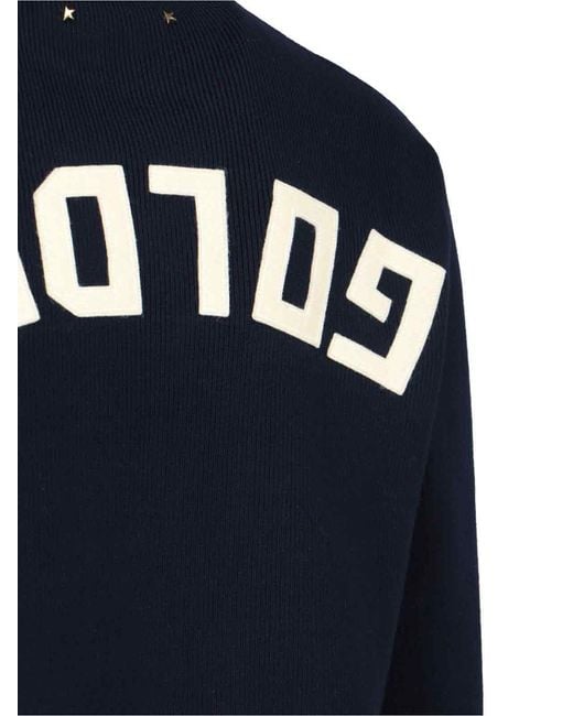 Golden Goose Deluxe Brand Blue Ribbed Knit Sweater With Logo Patches for men