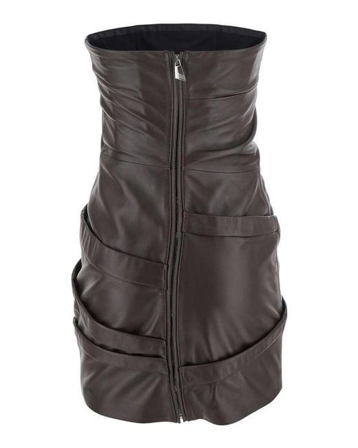 The Attico Brown Off-Shoulder Sleeveless Mini Dress With Rear Zip Closure