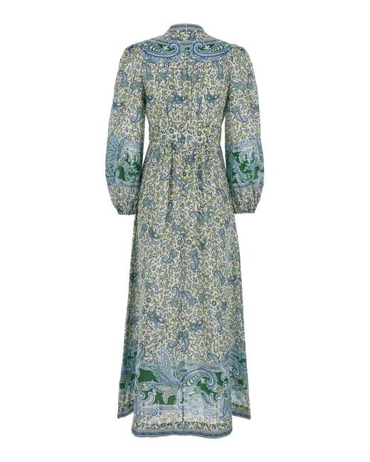 Zimmermann Long Dress With Floral Print in Green | Lyst