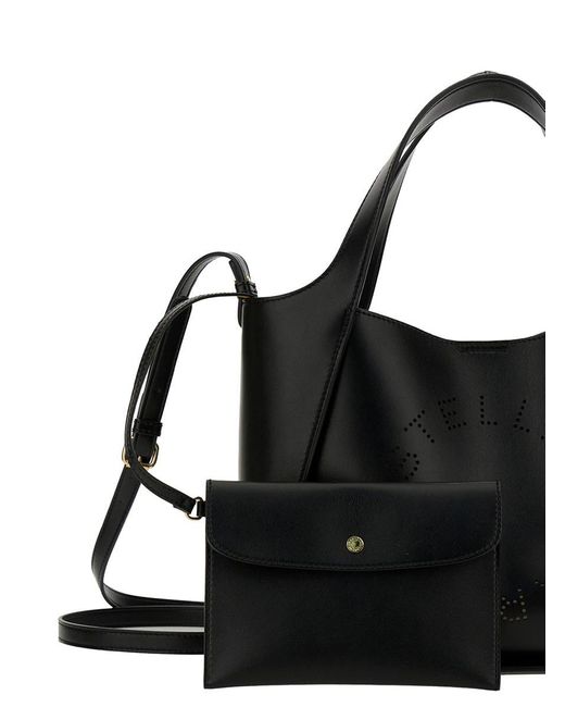 Stella McCartney Black Tote Bag With Perforated Logo Lettering Detail