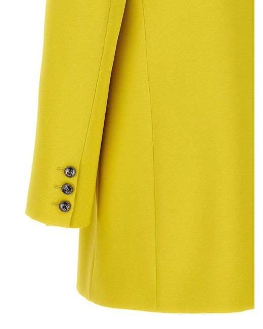 Elisabetta Franchi Yellow Logo Button Double-Breasted Blazer