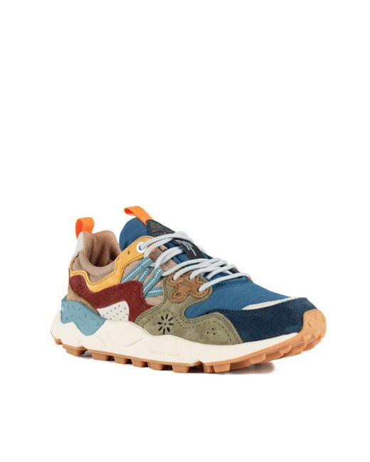 Flower Mountain Blue Yamano 3 And Army Suede And Nylon Sneakers for men