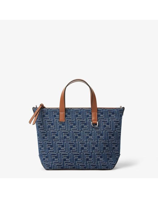 Fendi Blue Small Tote Bag Denim Effect Ff for men