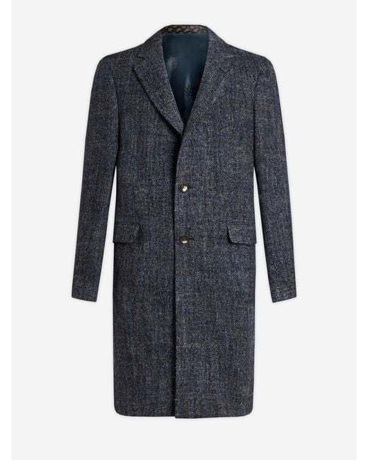 Etro Blue Long Wool Coat for men