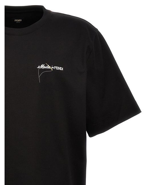 Fendi Black Logo Embroidery T-Shirt for men
