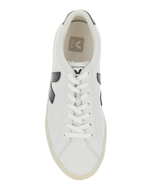 Veja White 'Esplar' Low Top Sneakers With Contrasting Heel With Logo Lettering And Logo Patch On The Side