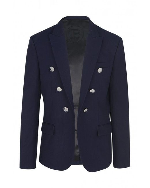 Balmain Blue Twill 6 Button Jacket for men
