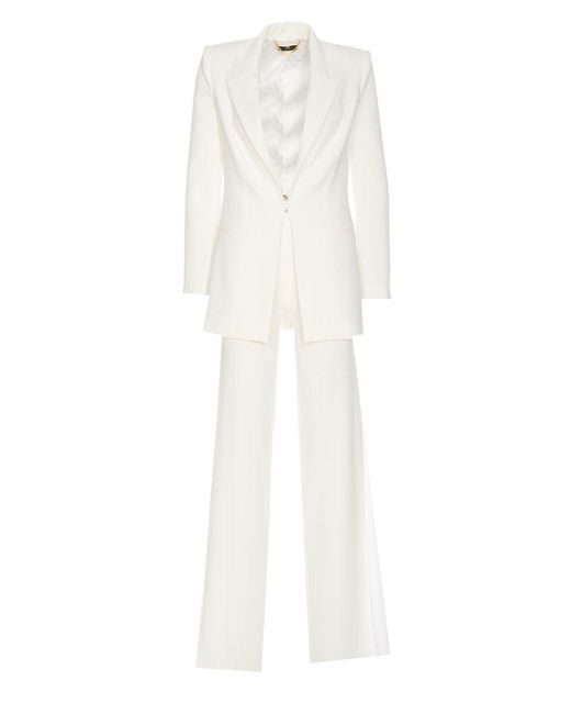 Elisabetta Franchi White Crepe Jacket And Trousers Suit